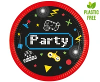 Gaming party paper plates, 23 cm, 8 pcs (plastic-free) EOL