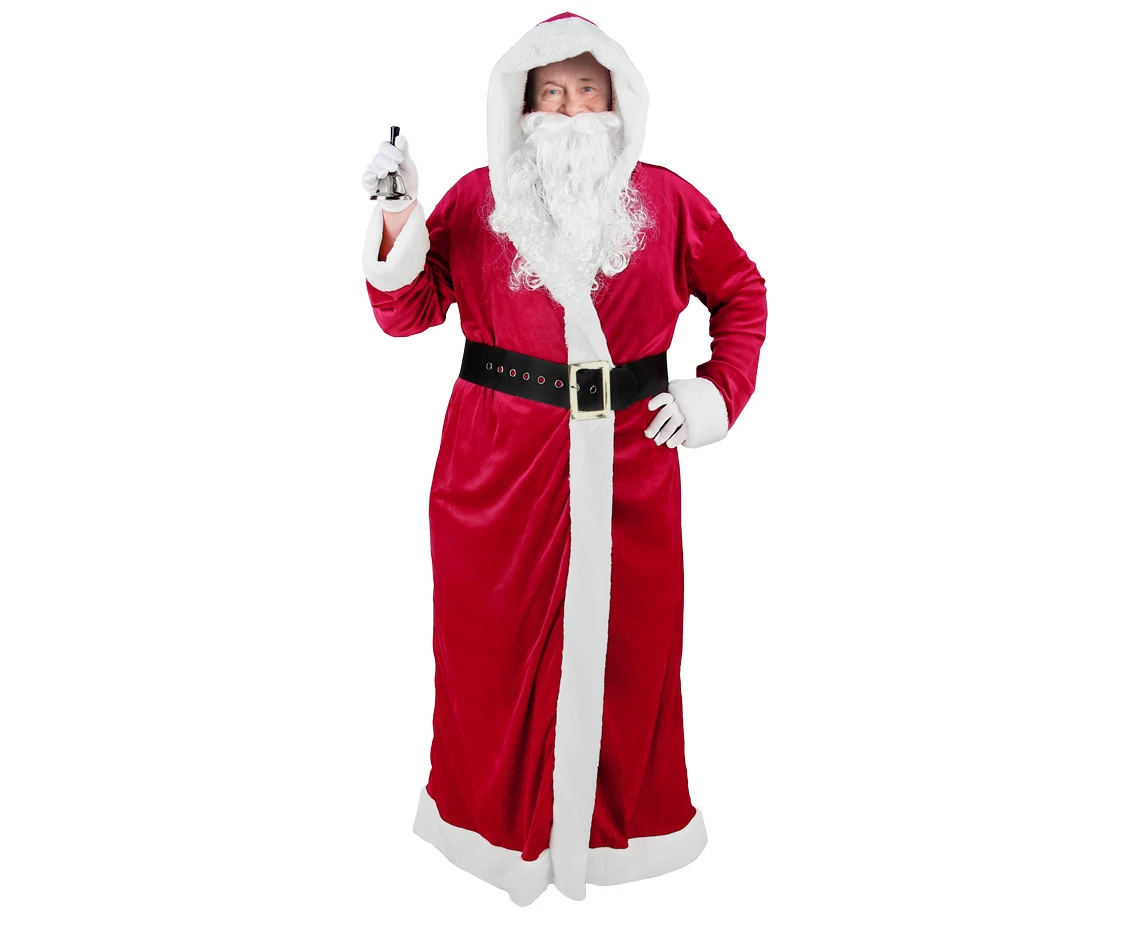 Santa role-play set, (coat with hood, belt, beard, gloves, bell), one size