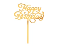 Acrylic cake topper Happy Birthday, gold, 11x15 cm