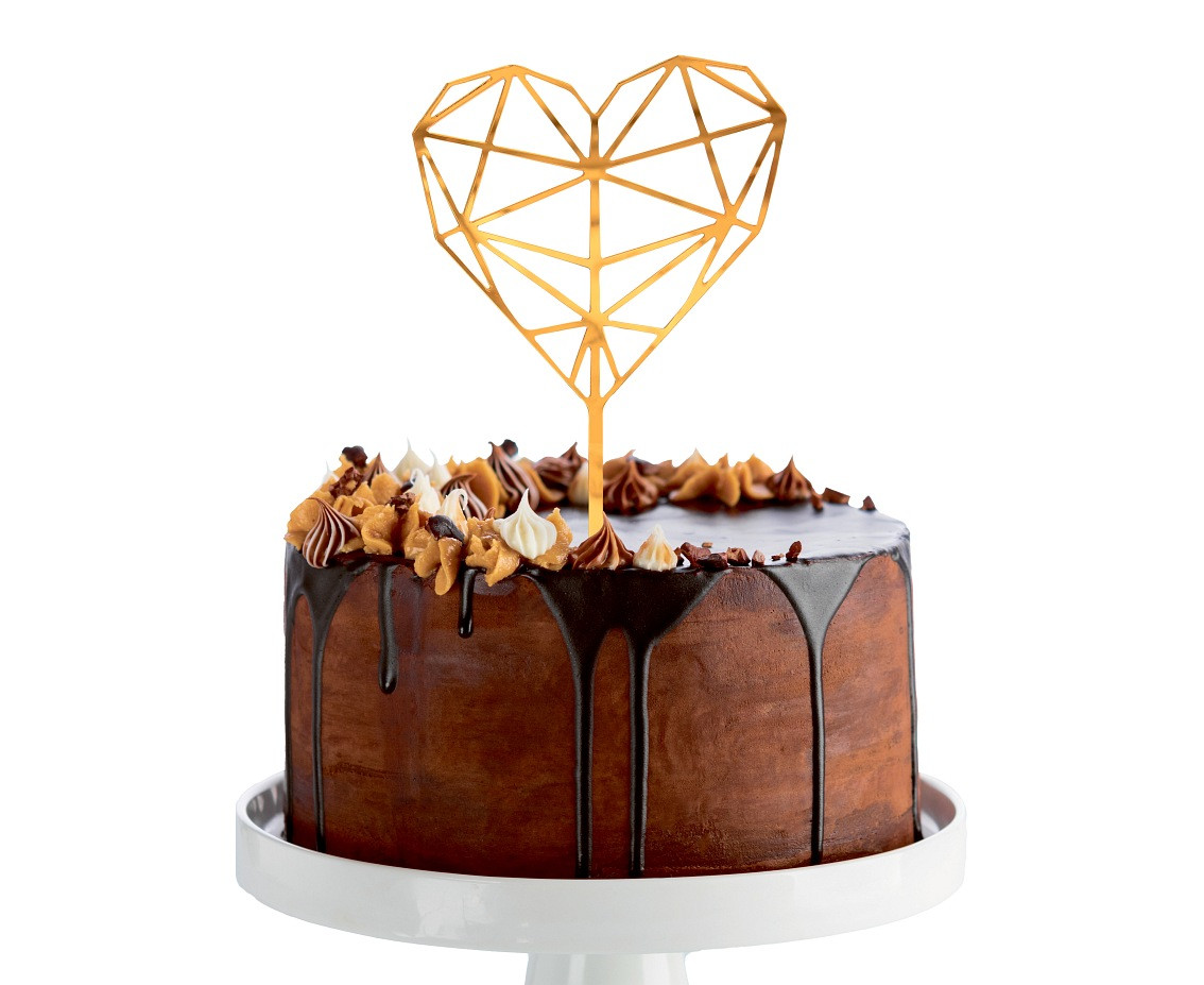Acrylic cake topper Diamond Heart, gold, 16x10 cm