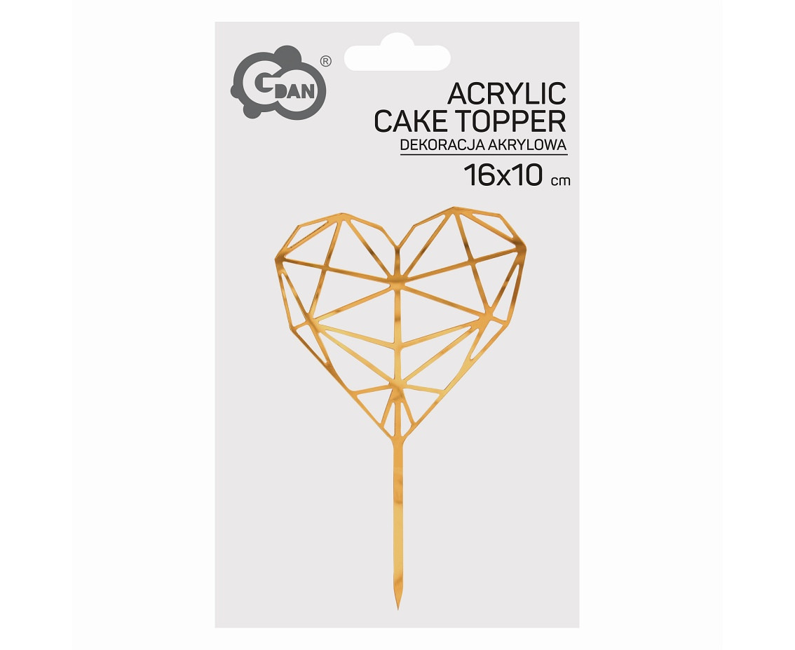 Acrylic cake topper Diamond Heart, gold, 16x10 cm