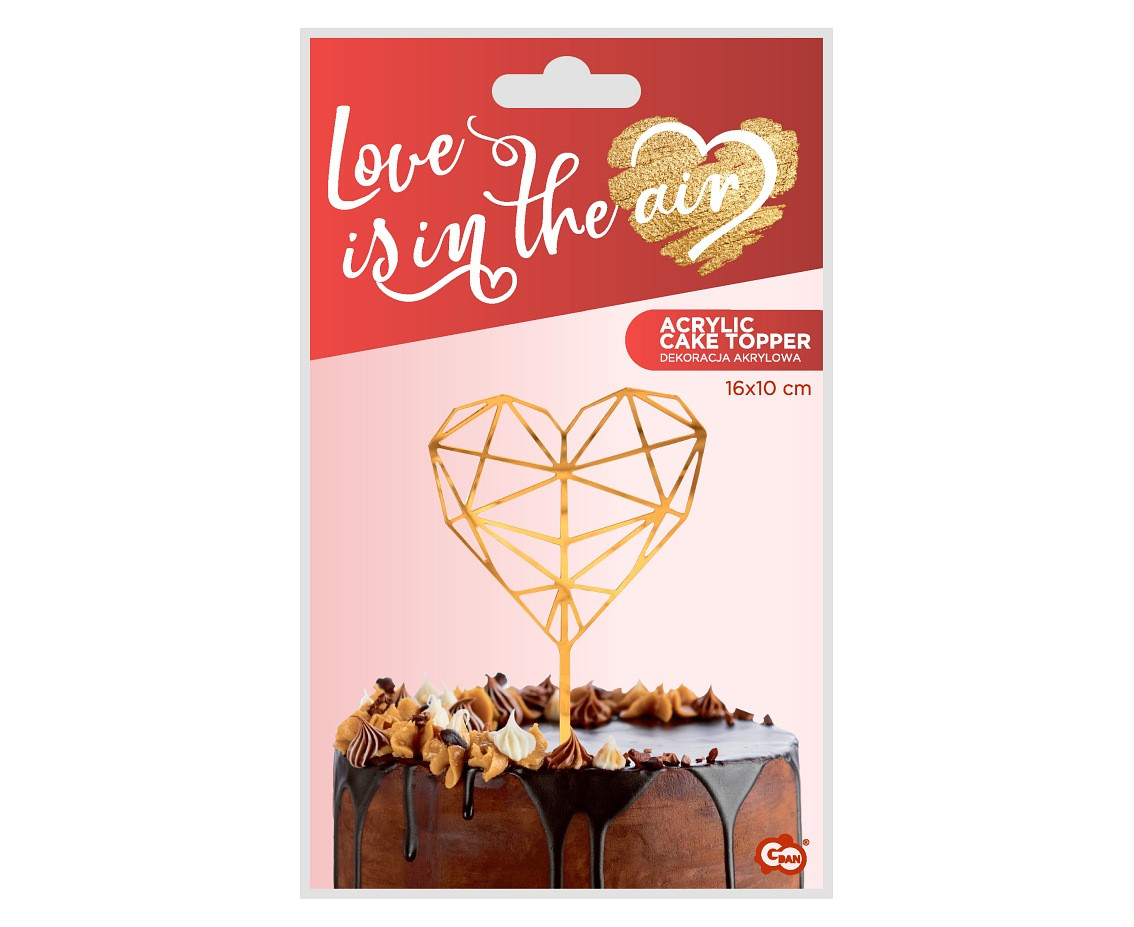Acrylic cake topper Diamond Heart, gold, 16x10 cm