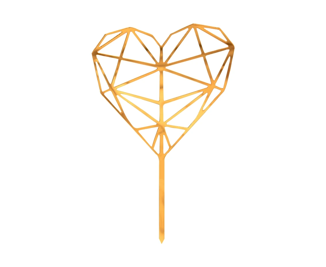 Acrylic cake topper Diamond Heart, gold, 16x10 cm
