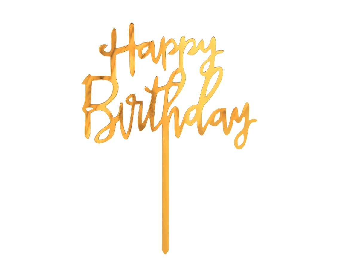 Acrylic cake topper Happy Birthday, gold, 14x10 cm
