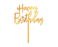 Acrylic cake topper Happy Birthday, gold, 14x10 cm