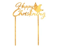 Acrylic cake topper Happy Christening, gold, 12x16 cm