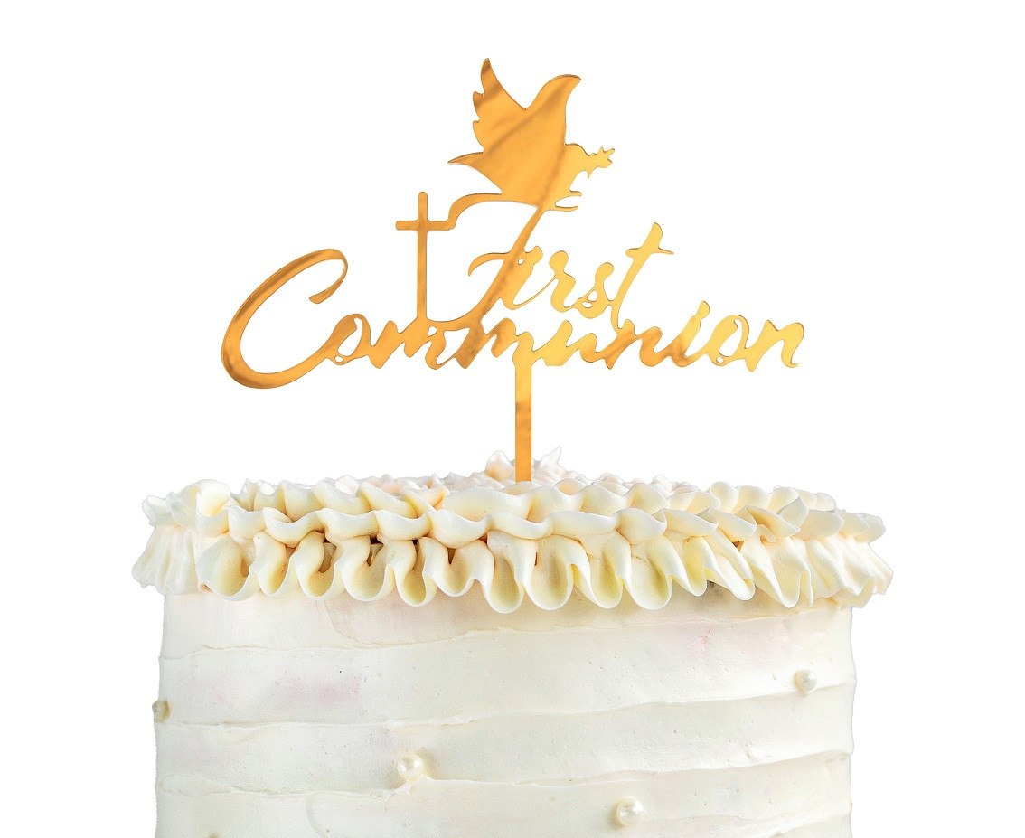 Acrylic cake topper First Communion, gold, 13x17 cm
