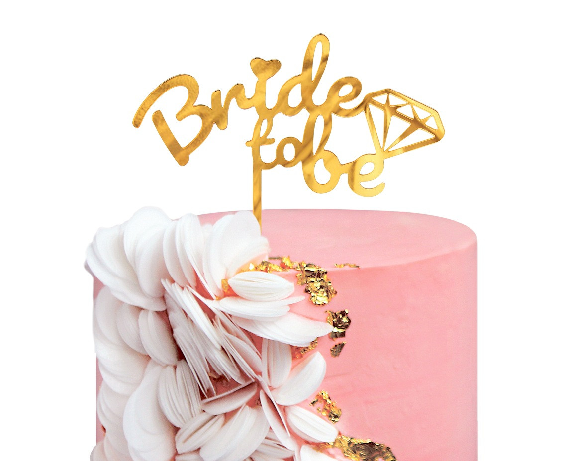 Acrylic cake topper Bride to be, gold, 15x16 cm
