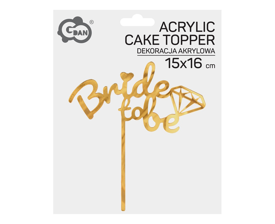 Acrylic cake topper Bride to be, gold, 15x16 cm