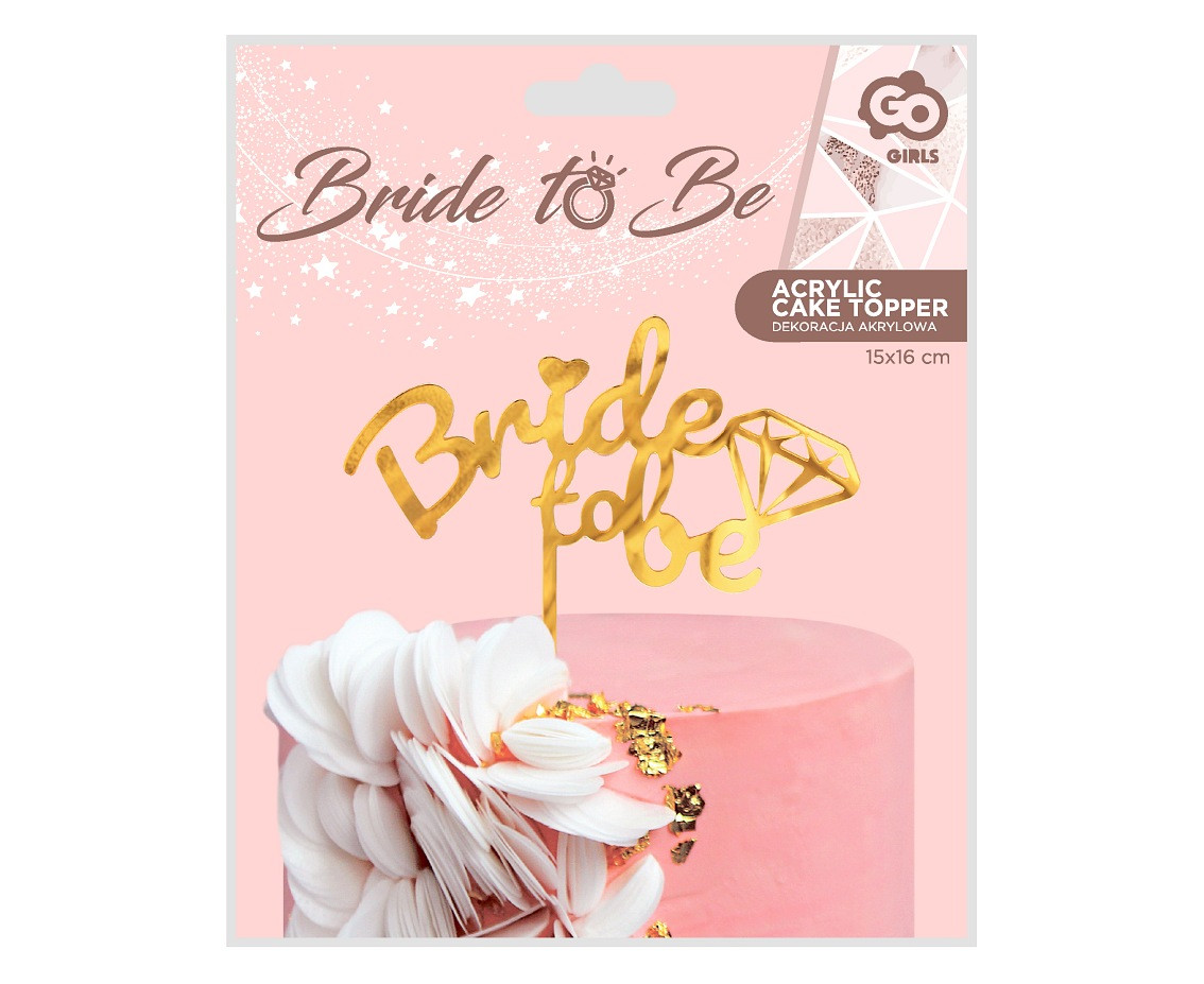 Acrylic cake topper Bride to be, gold, 15x16 cm