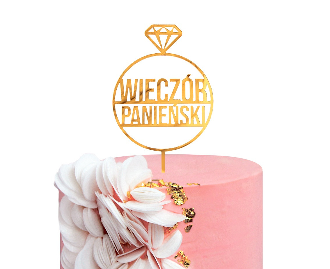 Acrylic cake topper Wieczór Panieński, gold, 10x18 cm