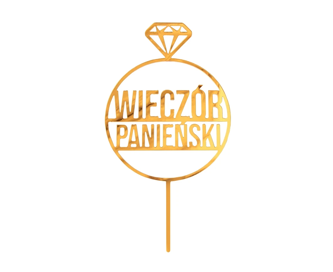 Acrylic cake topper Wieczór Panieński, gold, 10x18 cm