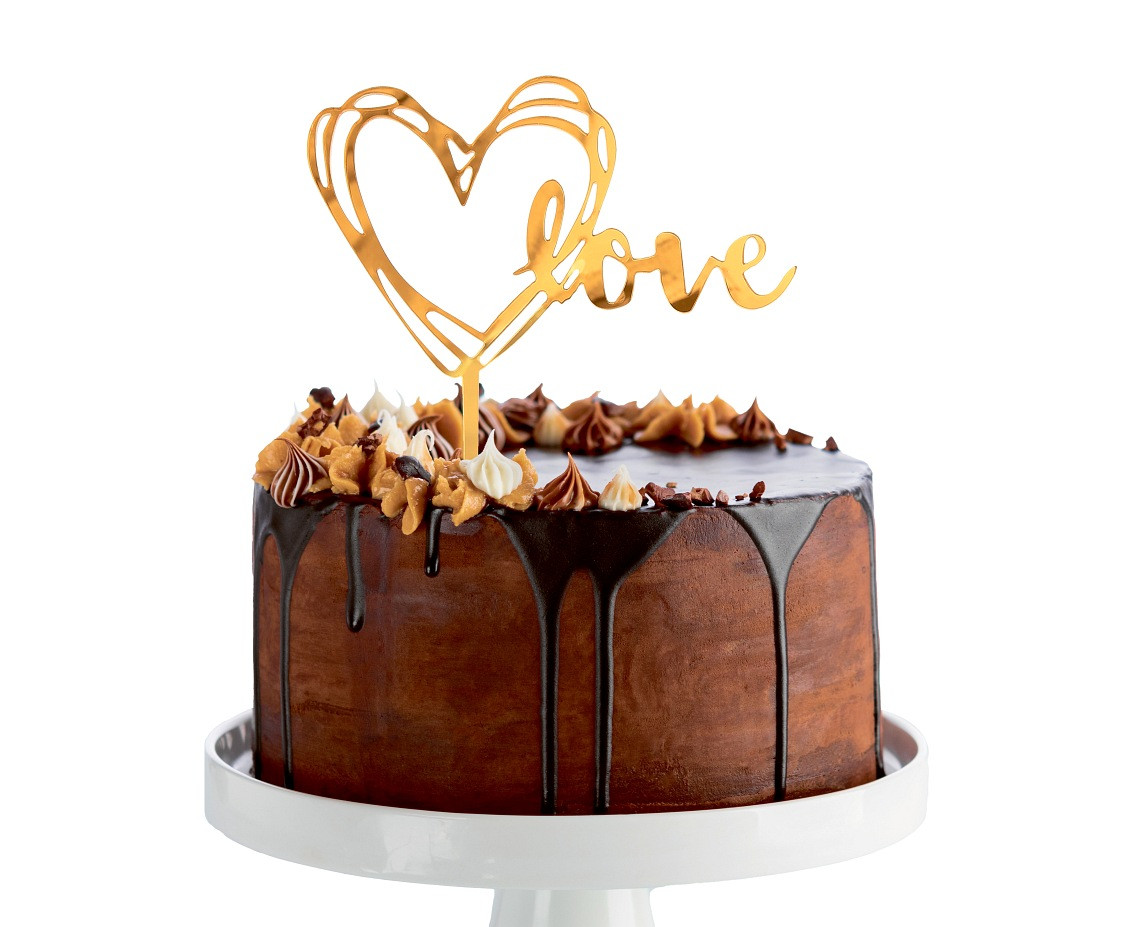 Acrylic cake topper Love, gold, 13x10 cm