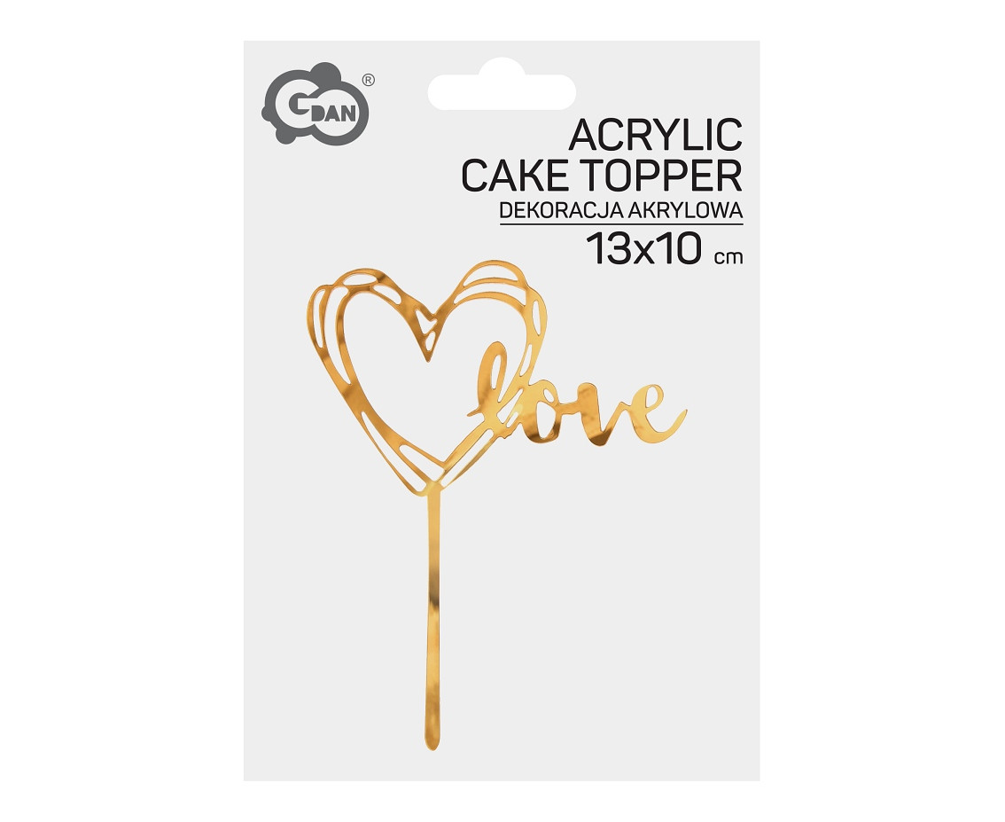 Acrylic cake topper Love, gold, 13x10 cm