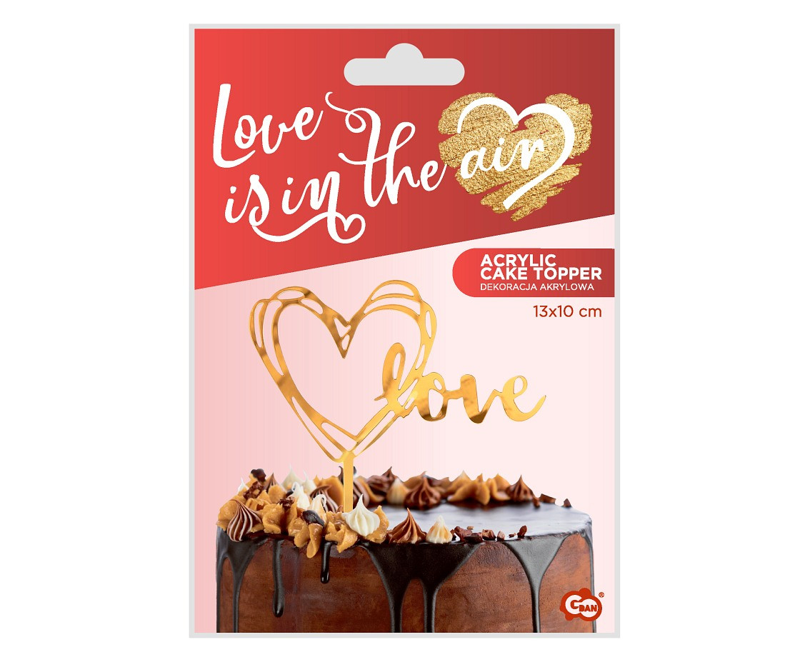 Acrylic cake topper Love, gold, 13x10 cm
