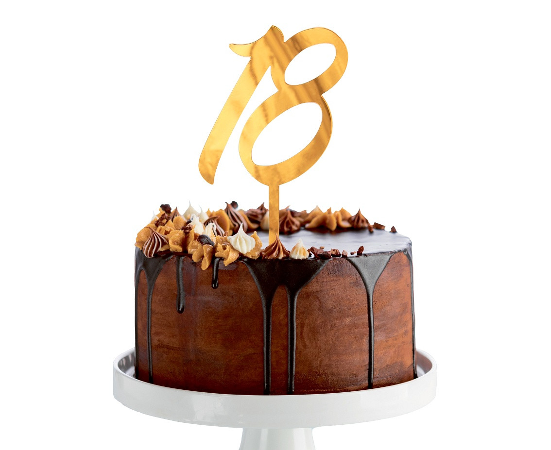 18 acrylic cake topper, gold, 12x7 cm