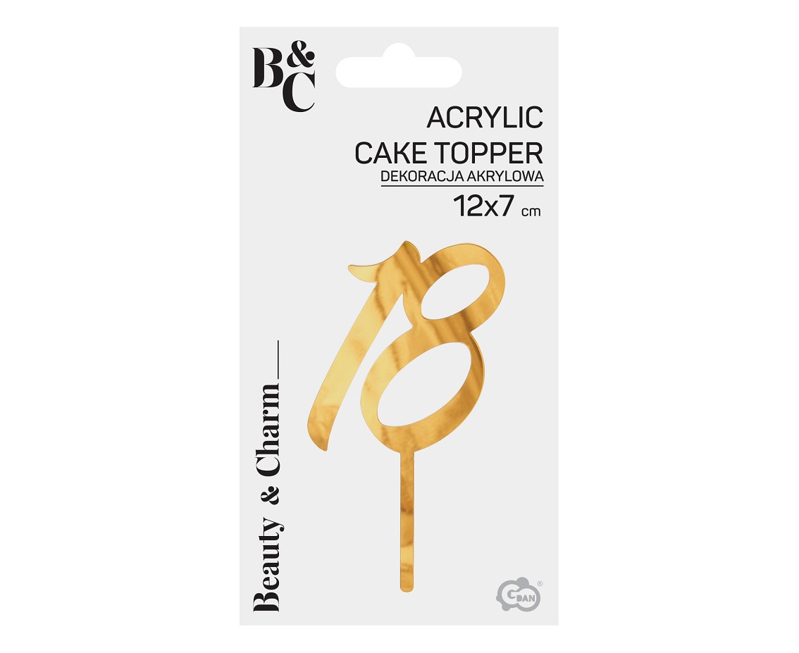 18 acrylic cake topper, gold, 12x7 cm