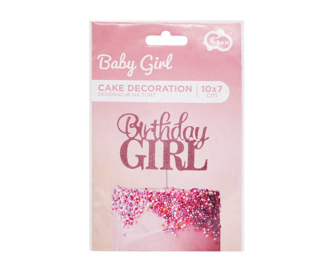 Paper cake decoration Birthday Girl, 10x7 cm EOL