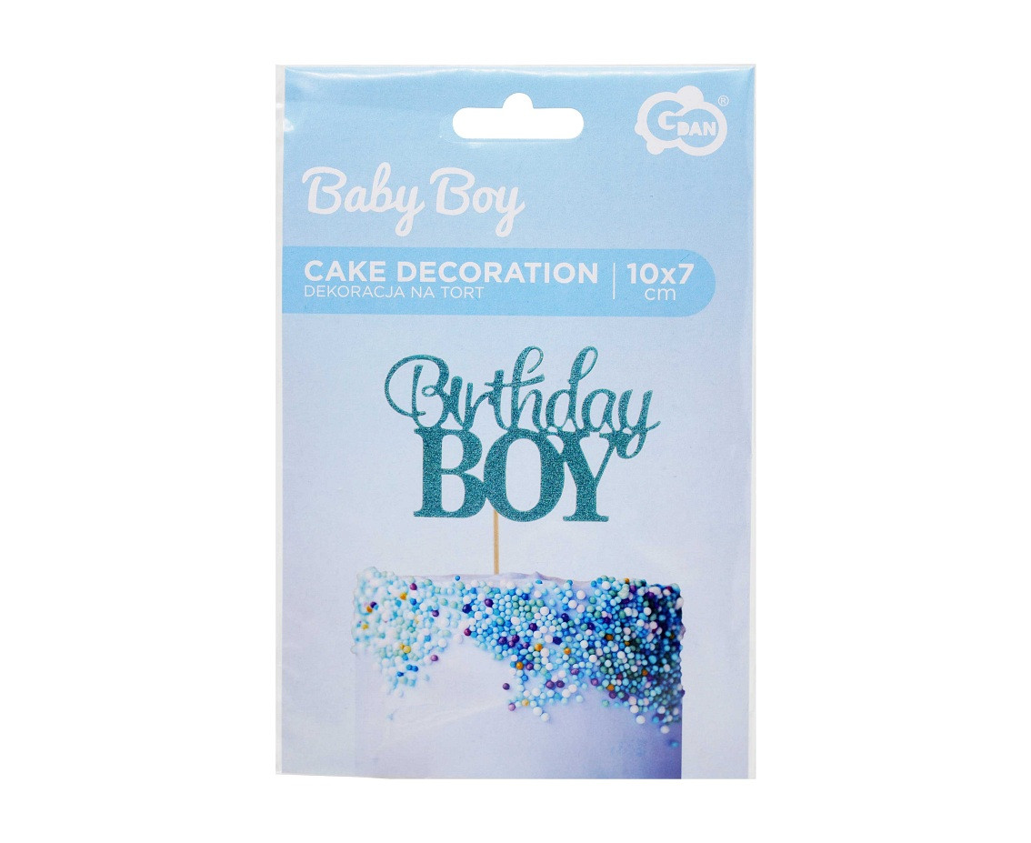 Paper cake decoration Birthday Boy, 10x7 cm EOL
