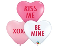 Balloons Anagram 6", QL hrt love expression, pastel white and pink, 100pcs EOL