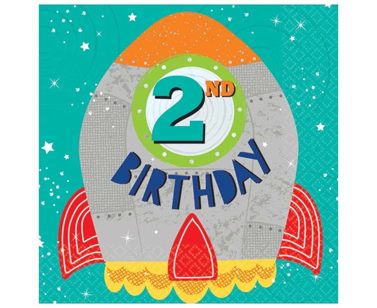 Blast off 2nd Birthday paper napkins, 33x33 cm, 16 pcs EOL
