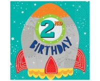 Blast off 2nd Birthday paper napkins, 33x33 cm, 16 pcs EOL
