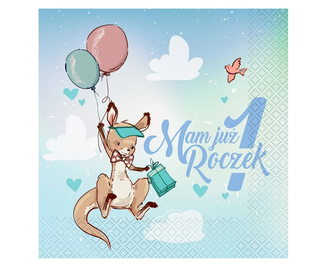 Paper napkins 1st Birthday collection - Kangaroo, 33x33 cm/ 20 pcs. EOL