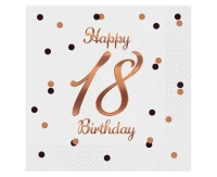 Paper napkins B&C Happy 18 Birthday, white (Rose gold print) 33 x 33 cm, 20 pcs.