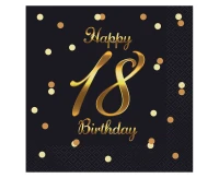 Paper napkins B&C Happy 18 Birthday, black (gold print) 33 x 33 cm, 20 pcs.
