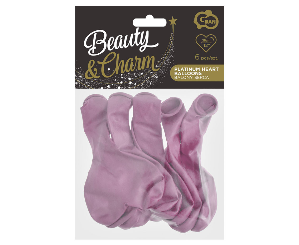 Balloons B&C 12", platinum light pink hearts, 6pcs