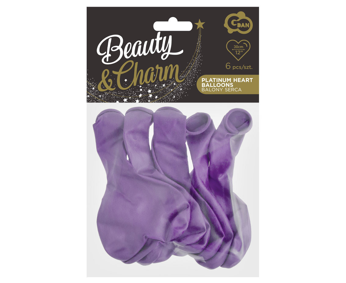 Balloons B&C 12", platinum light purple hearts, 6pcs