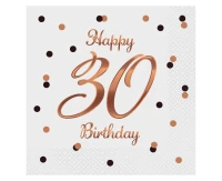 Paper napkins B&C Happy 30 Birthday, white (Rose gold print) 33 x 33 cm, 20 pcs.