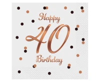 Paper napkins B&C Happy 40 Birthday, white (Rose gold print) 33 x 33 cm, 20 pcs.