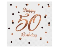Paper napkins B&C Happy 50 Birthday, white (Rose gold print) 33 x 33 cm, 20 pcs.