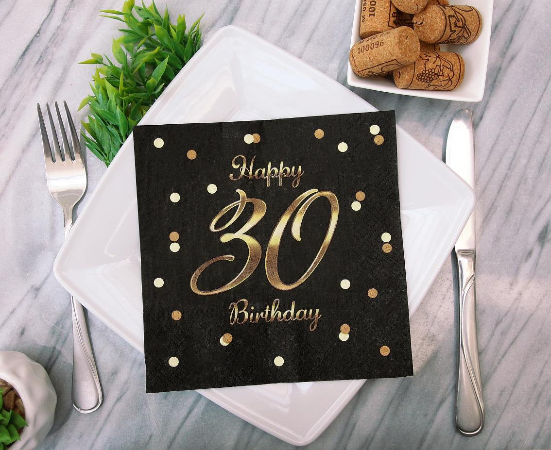 Paper napkins B&C Happy 30 Birthday, black (gold print) 33 x 33 cm, 20 pcs.