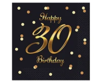Paper napkins B&C Happy 30 Birthday, black (gold print) 33 x 33 cm, 20 pcs.