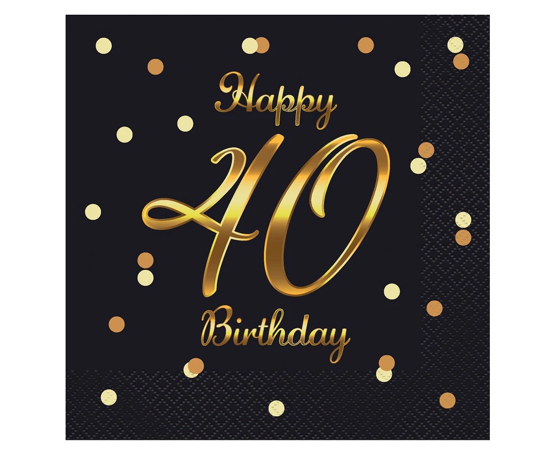 Paper napkins B&C Happy 40 Birthday, black (gold print) 33 x 33 cm, 20 pcs.