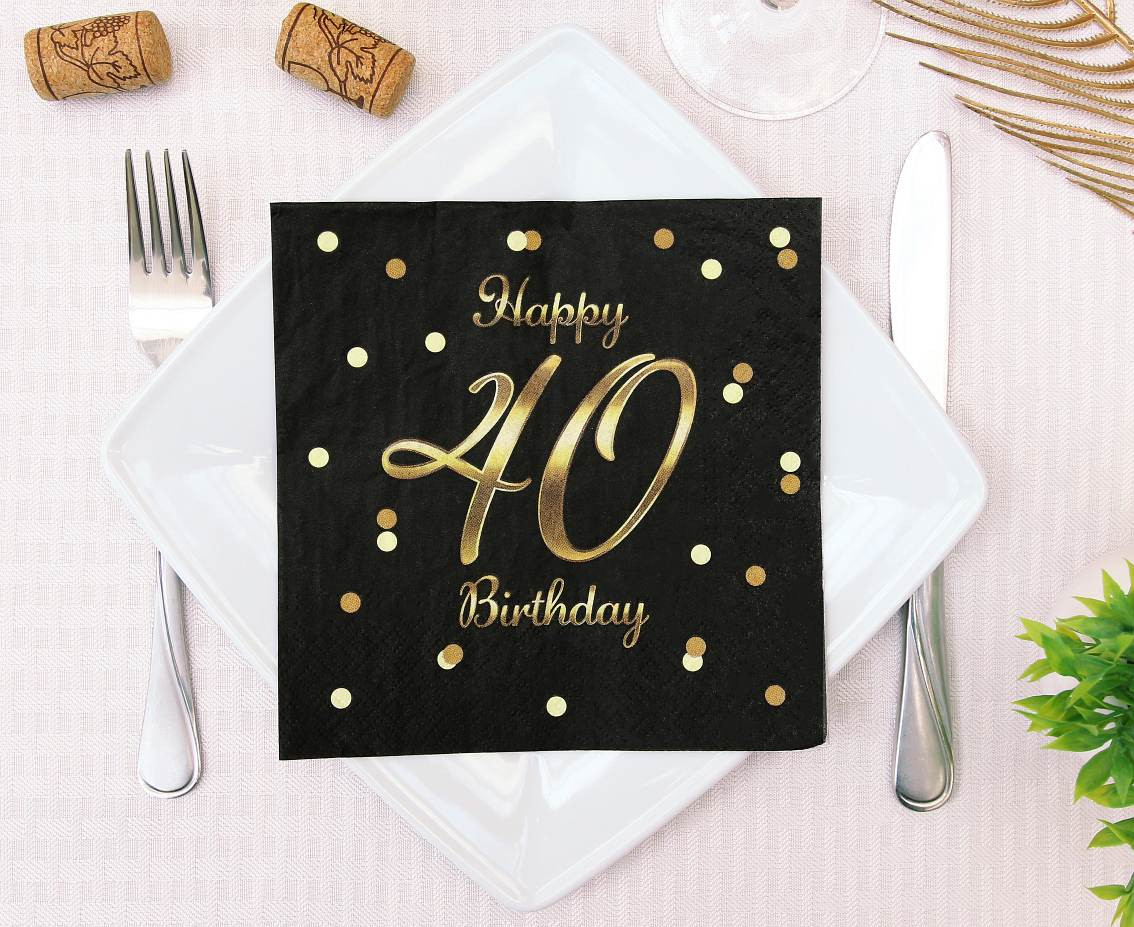 Paper napkins B&C Happy 40 Birthday, black (gold print) 33 x 33 cm, 20 pcs.