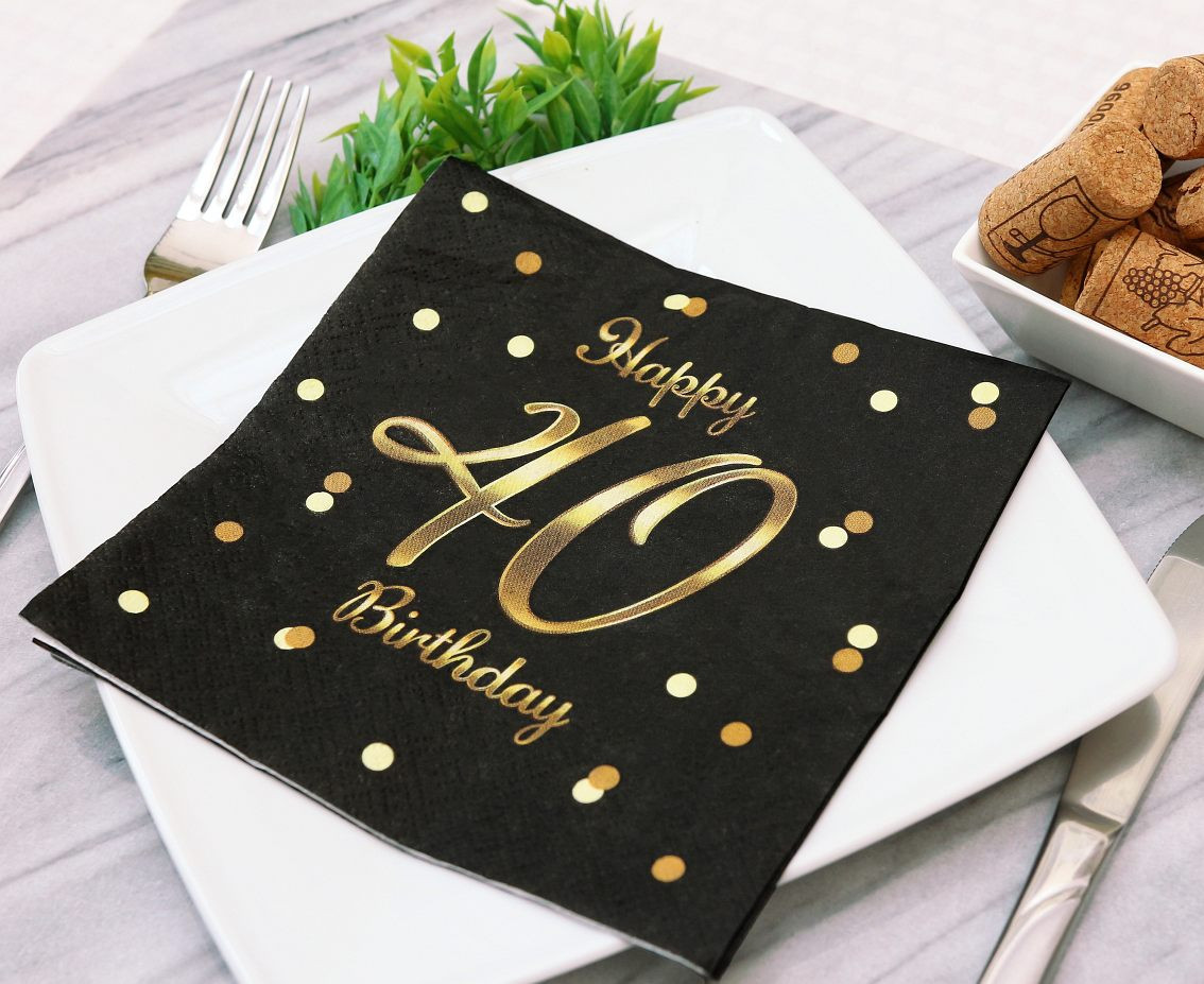 Paper napkins B&C Happy 40 Birthday, black (gold print) 33 x 33 cm, 20 pcs.