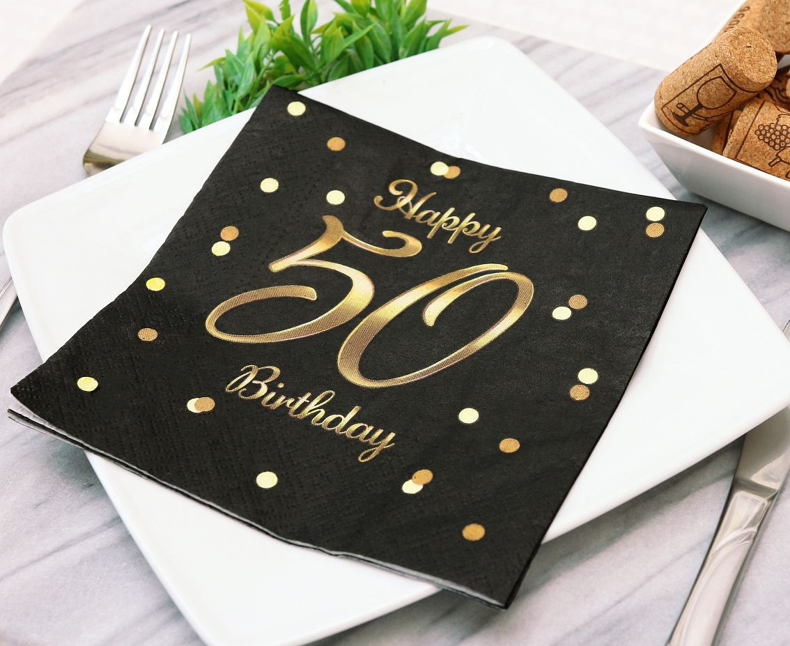 Paper napkins B&C Happy 50 Birthday, black (gold print) 33 x 33 cm, 20 pcs.