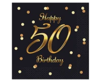 Paper napkins B&C Happy 50 Birthday, black (gold print) 33 x 33 cm, 20 pcs.