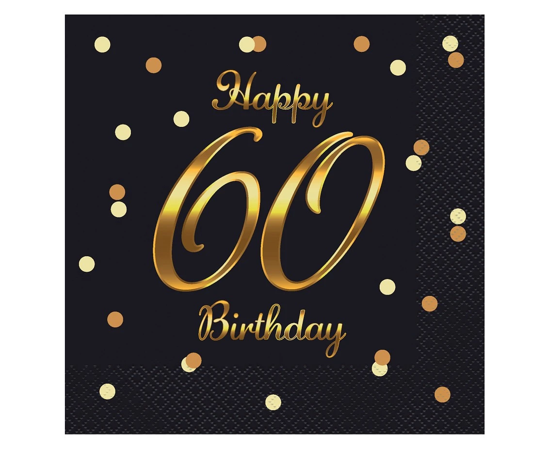 Paper napkins B&C Happy 60 Birthday, black (gold print) 33 x 33 cm, 20 pcs.
