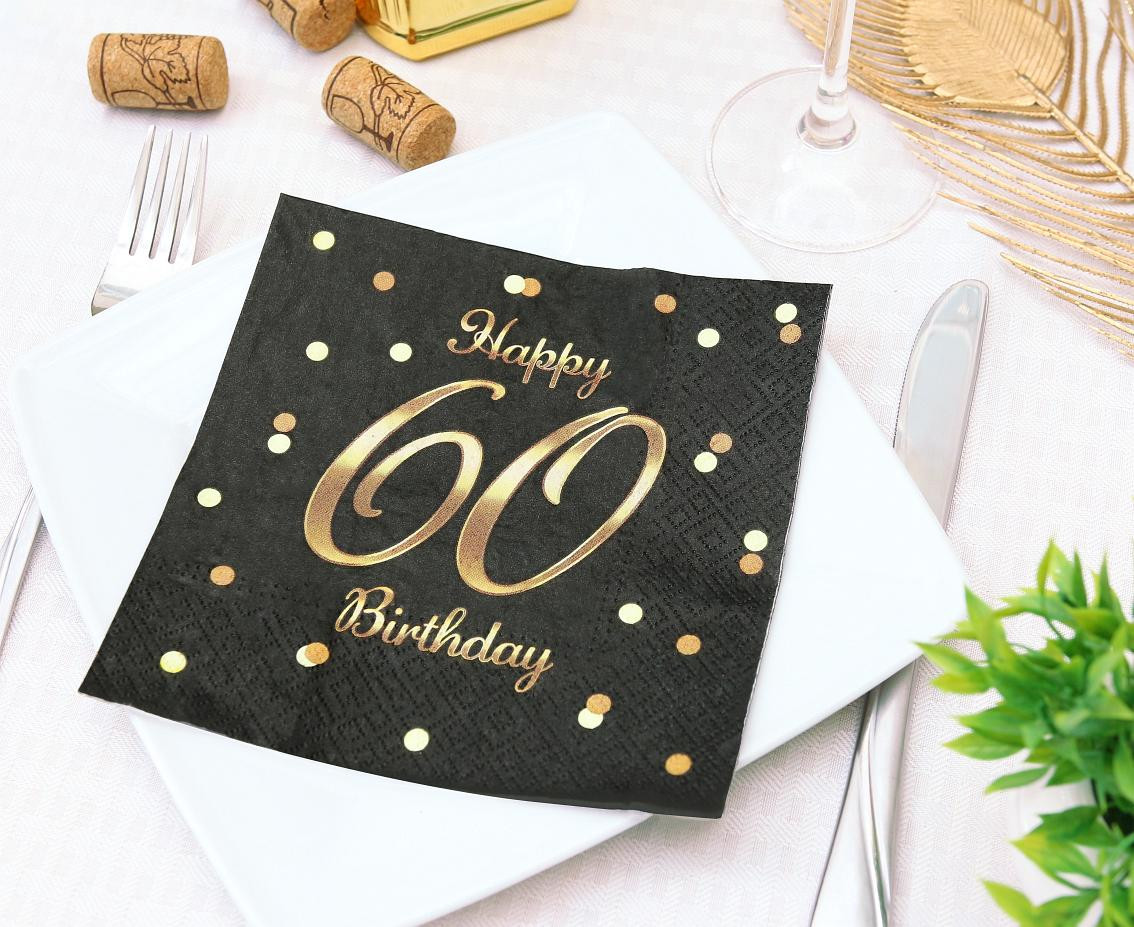 Paper napkins B&C Happy 60 Birthday, black (gold print) 33 x 33 cm, 20 pcs.
