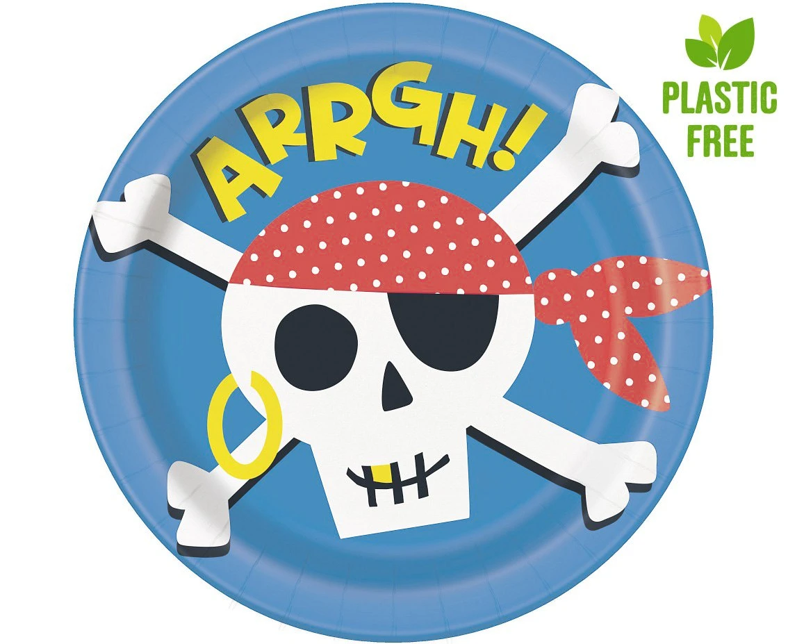 Ahoy Pirate paper plates, 23 cm, 8 pcs (plastic-free) EOL
