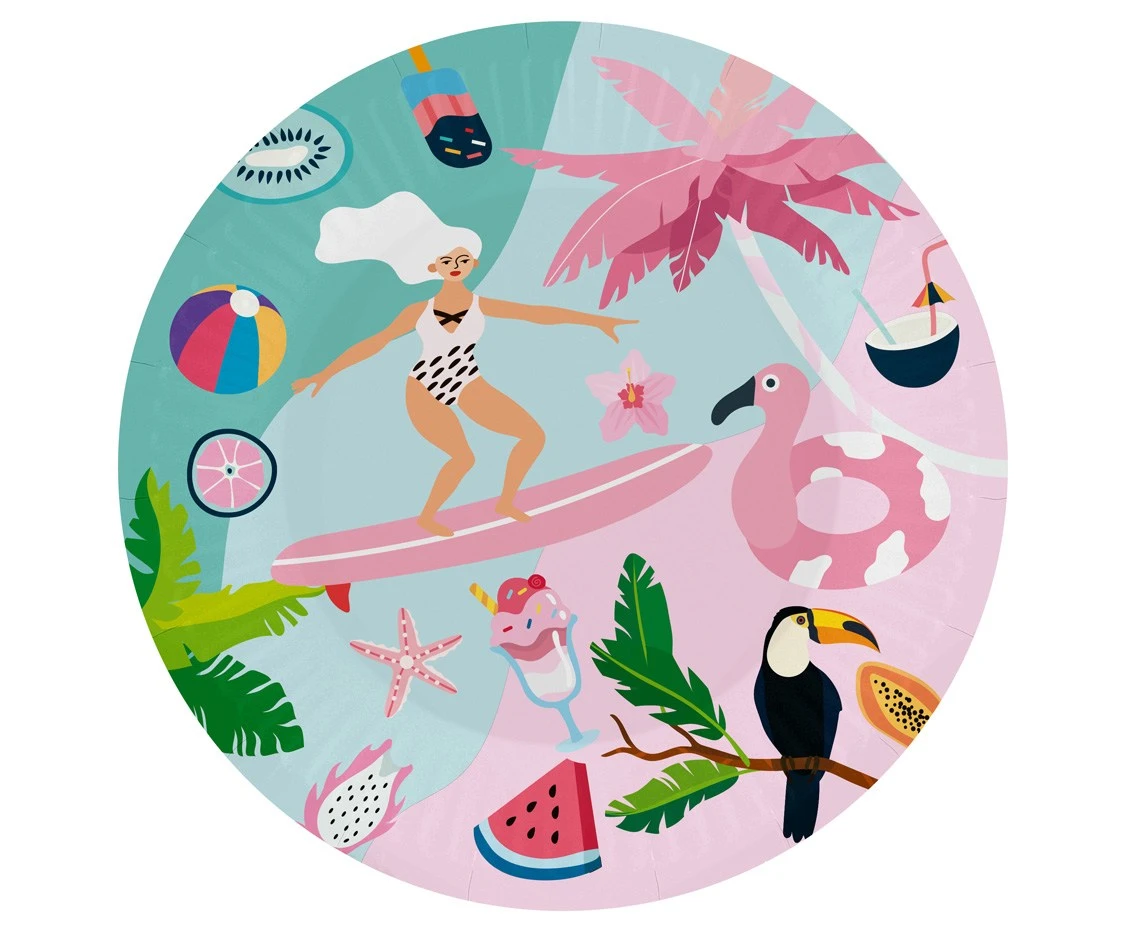 Paper plates Summer collection - Let''s Party (surfing), 18 cm/ 6 pcs. EOL