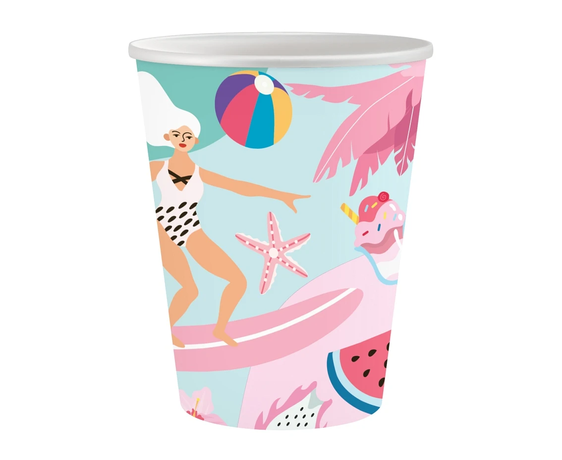 Paper cups Summer collection - Let''s Party (surfing), 250 ml/ 6 pcs. EOL