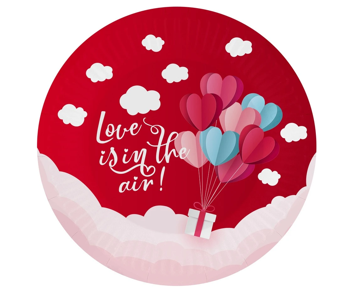Paper plates Love Is In The Air collection (red), 18 cm/ 6 pcs. EOL