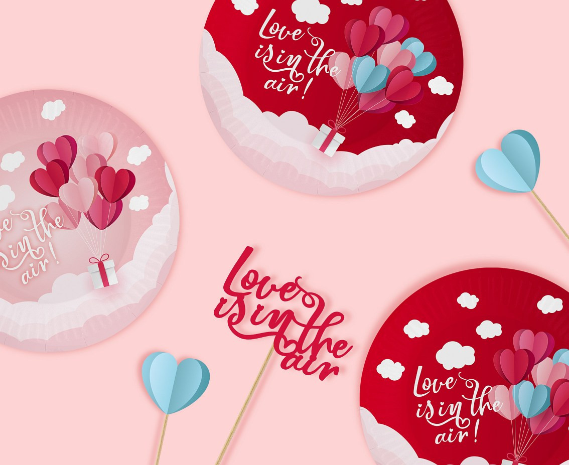 Paper plates Love Is In The Air collection (pink), 18 cm/ 6 pcs. EOL