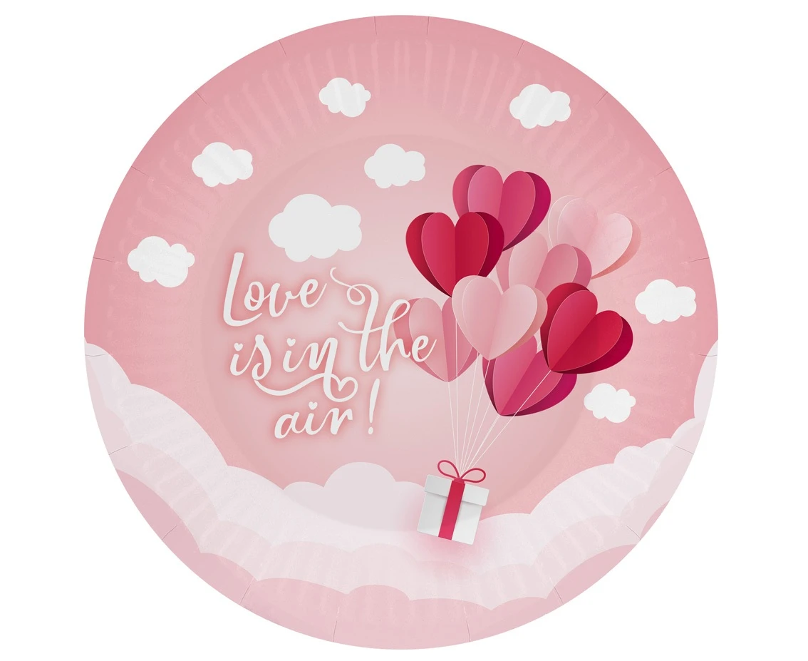Paper plates Love Is In The Air collection (pink), 18 cm/ 6 pcs. EOL