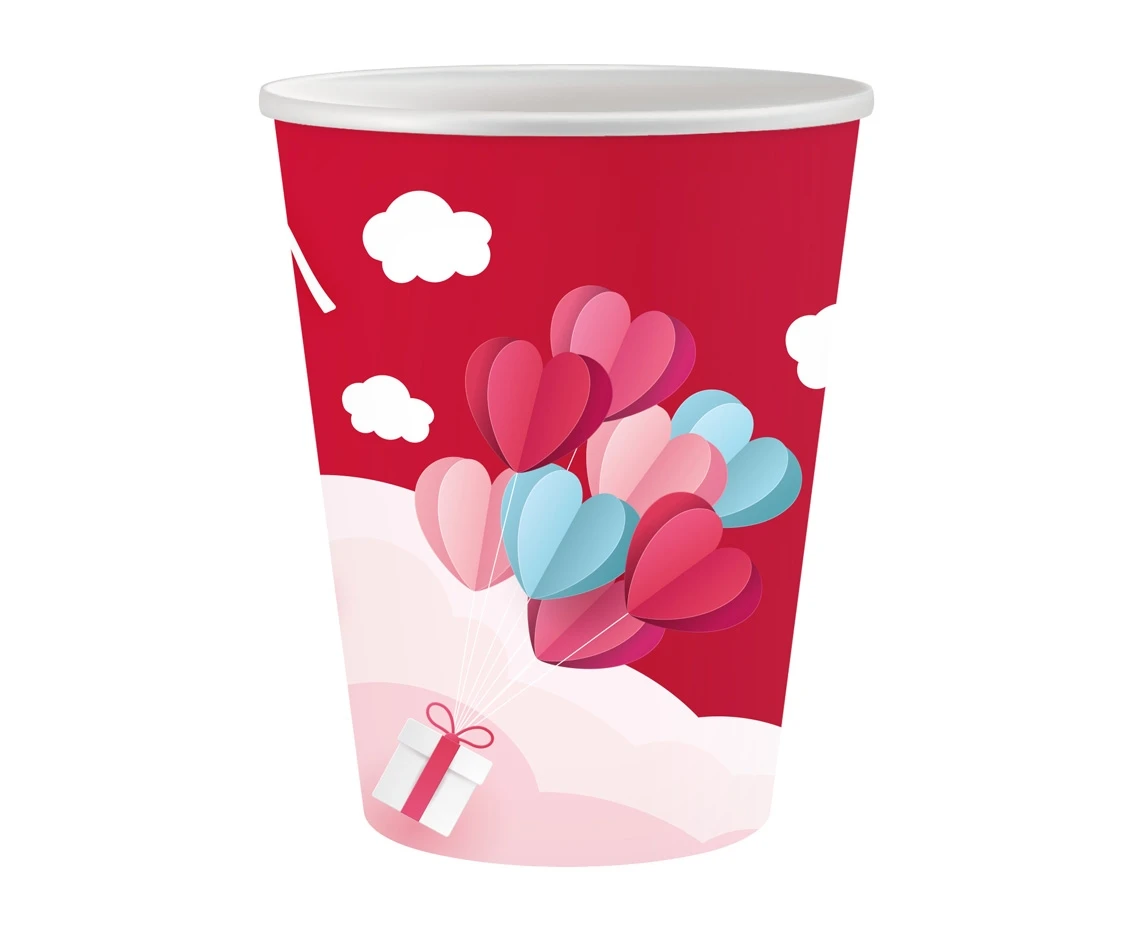 Paper cups Love Is In The Air collection (red), 250 ml/ 6 pcs. EOL